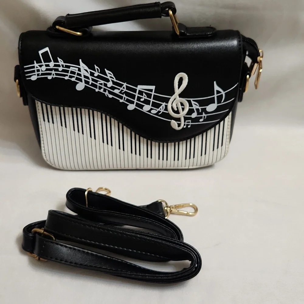 Musical Note Piano Black and White Hand And Shoulder Bag - Picture 9 of 13